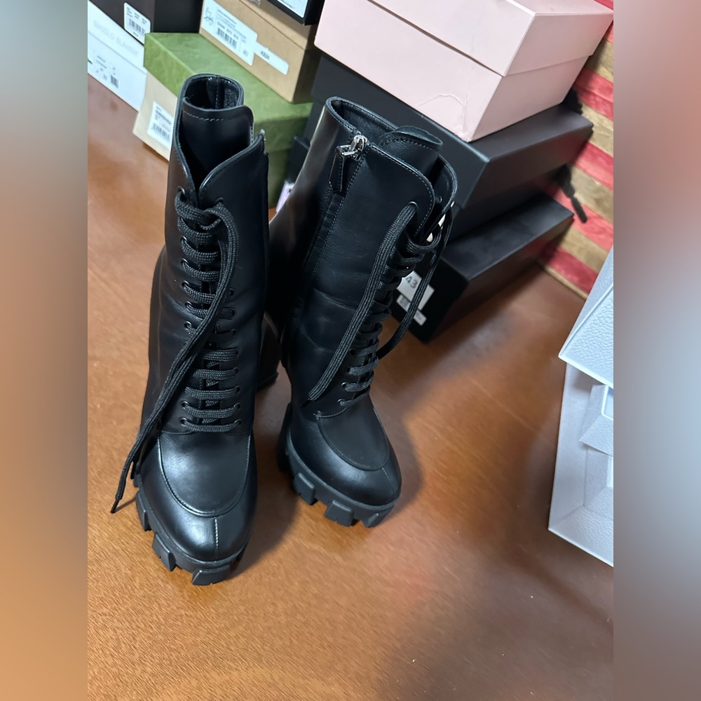 Brand new Prada Black Leather Monolith Boots size 37.5